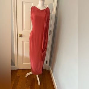 Vintage Dana Buchman long dress w/ detachable shawl. Salmon. Size 8. 100% silk.